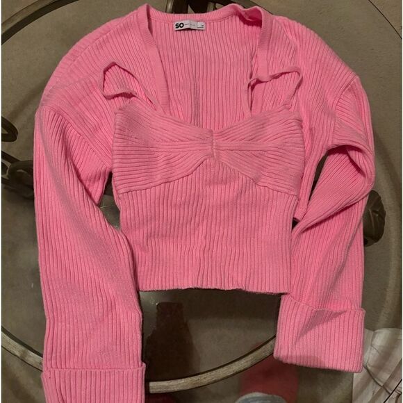 SO hot pink ribbed sweater tank & cardigan set - Picture 1 of 4